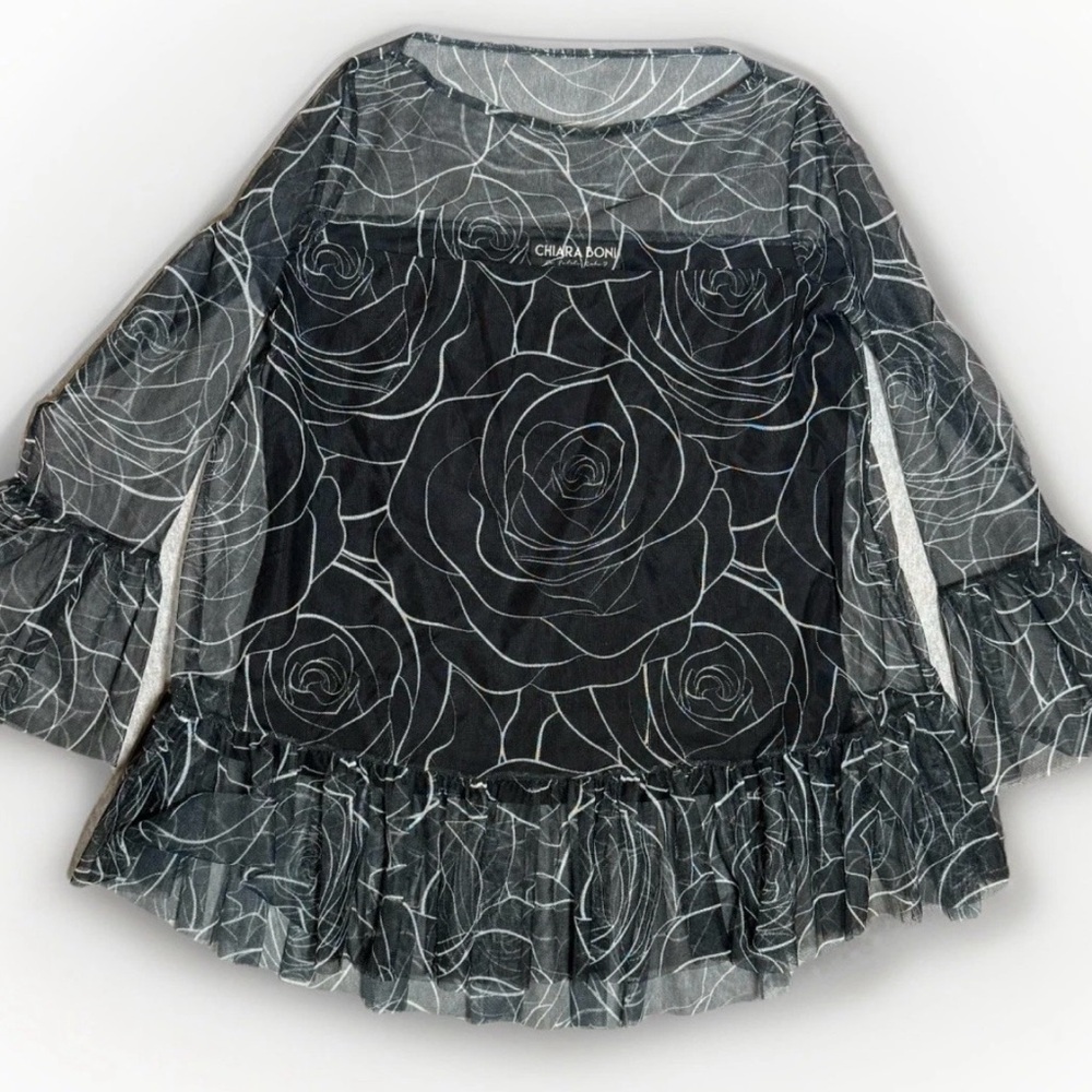 Chiara Boni Floral Lace Blouse Top Ruffled See Through Womens Sz38 Made In Italy